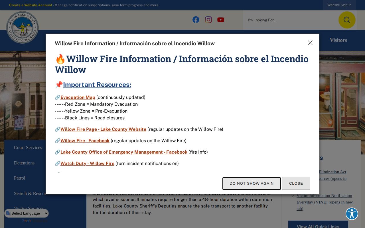 Lake County detention and Chaffee transfer information for booking records